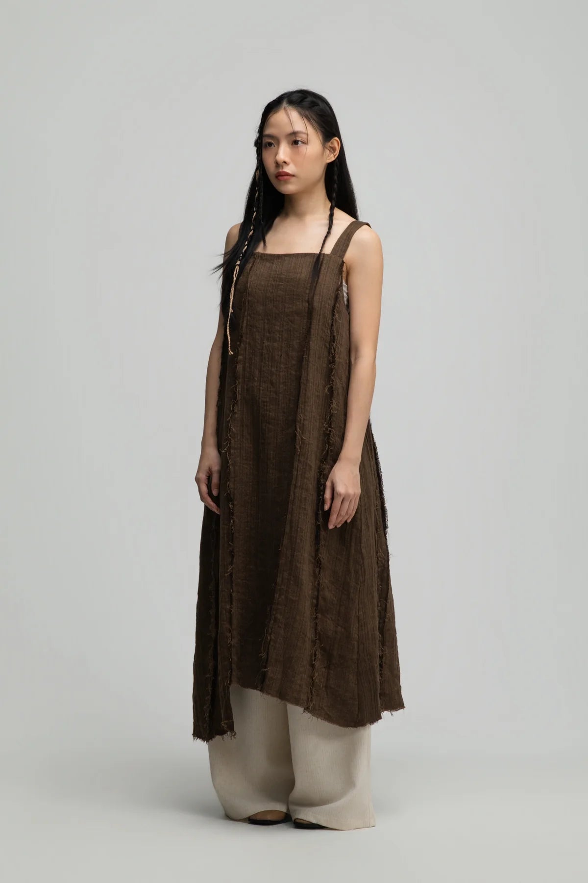 Square Neck Raw Hem Cami Dress (Brown) - BEV C multi label store