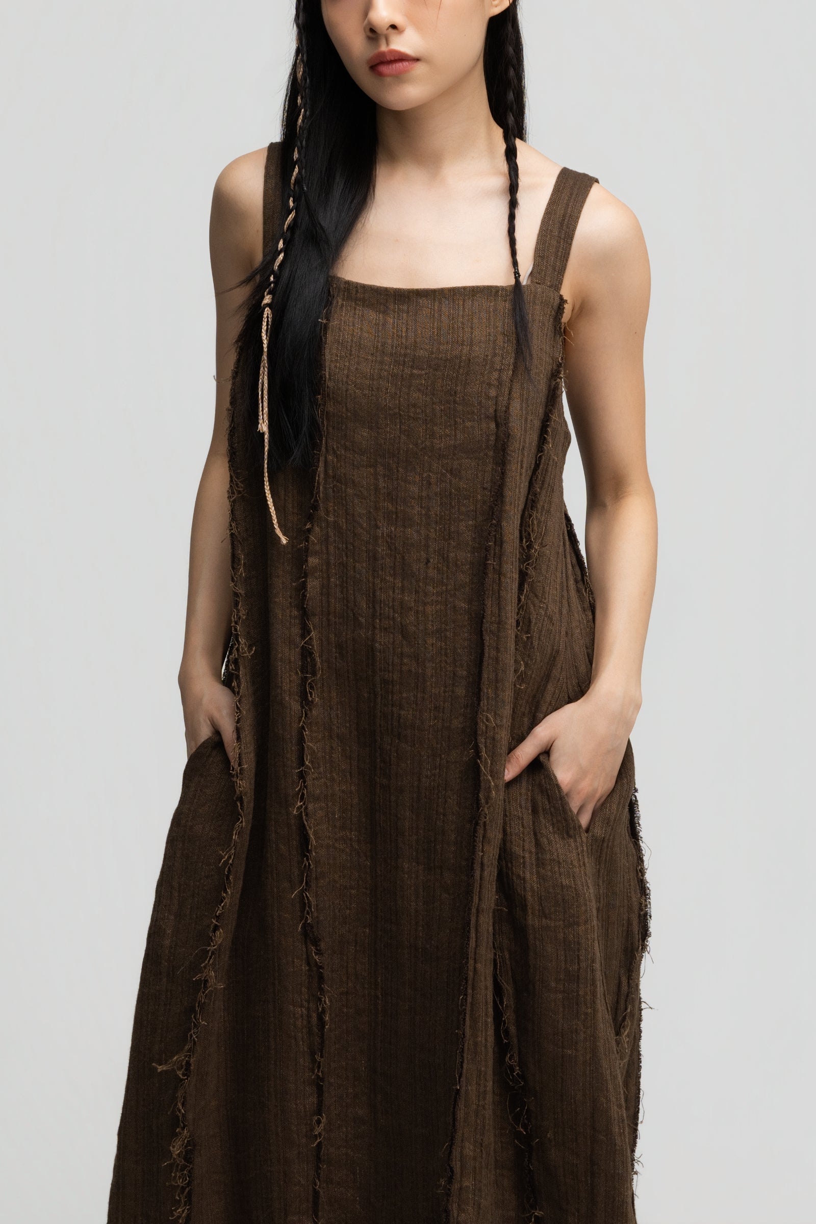 Square Neck Raw Hem Cami Dress (Brown) - BEV C multi label store