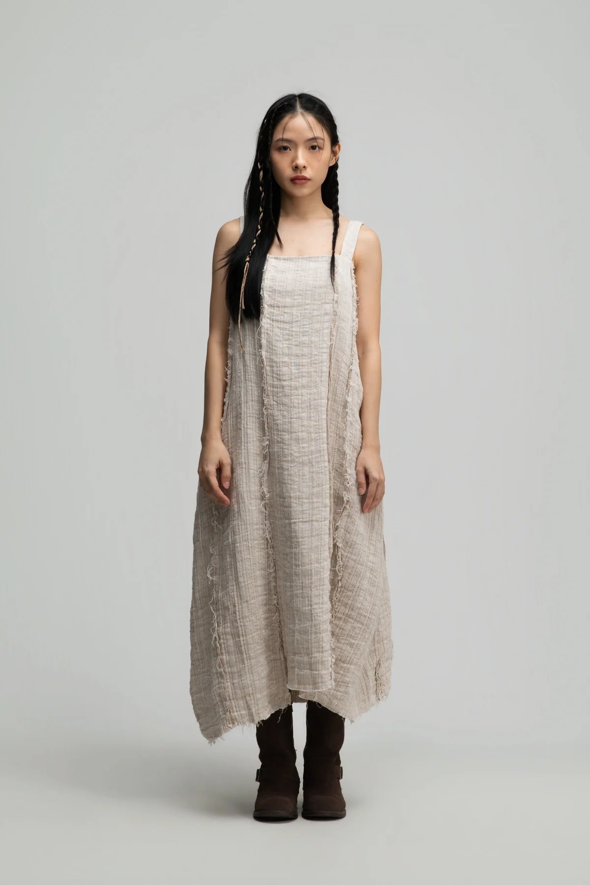 Square Neck Raw Hem Cami Dress (Beige) - BEV C multi label store