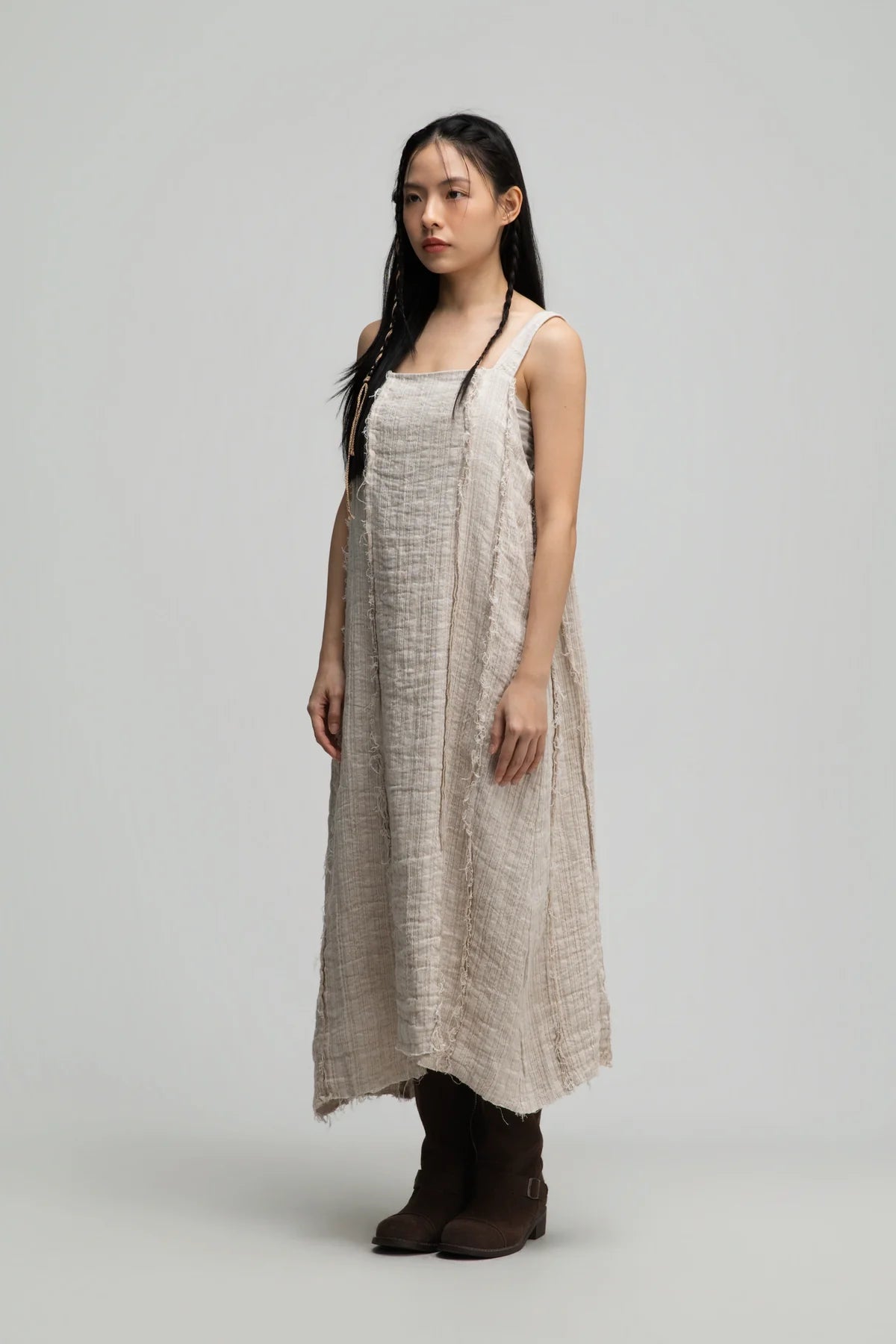 Square Neck Raw Hem Cami Dress (Beige) - BEV C multi label store