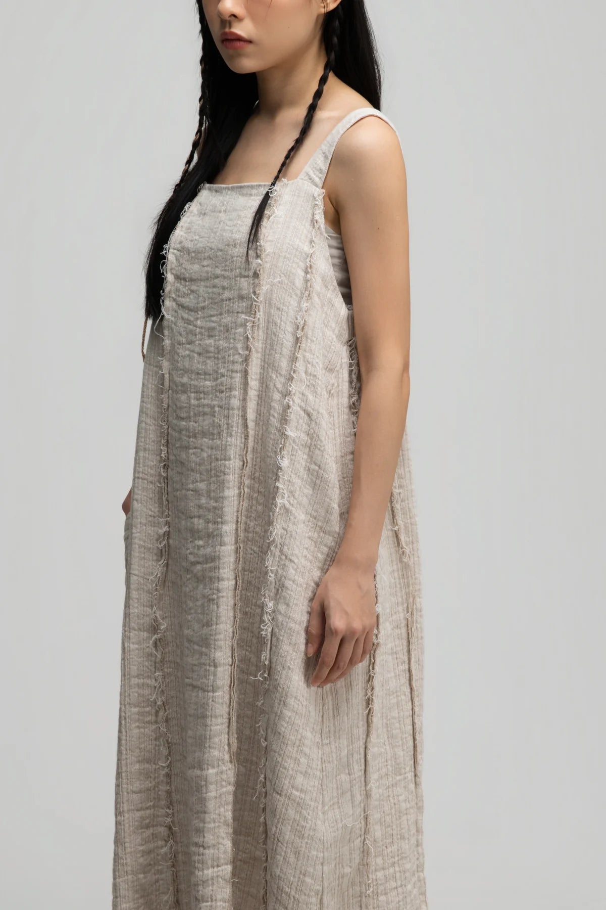 Square Neck Raw Hem Cami Dress (Beige) - BEV C multi label store