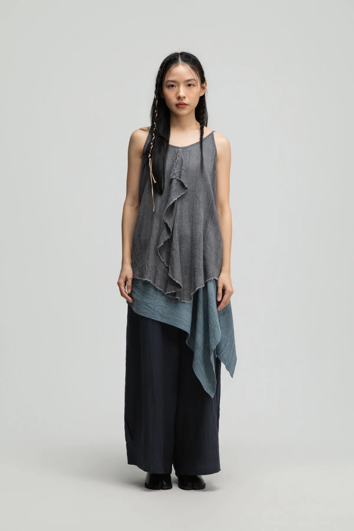 Front Drape Raw Hem Cami Top (Tie Dye Grey) - BEV C multi label store