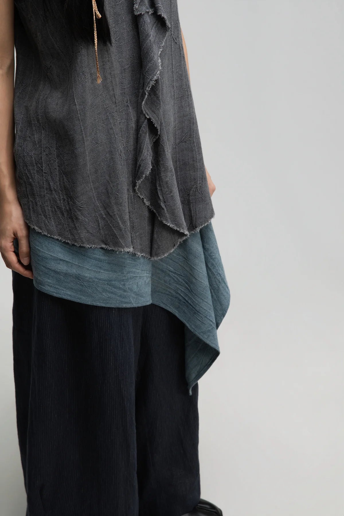 Front Drape Raw Hem Cami Top (Tie Dye Grey) - BEV C multi label store