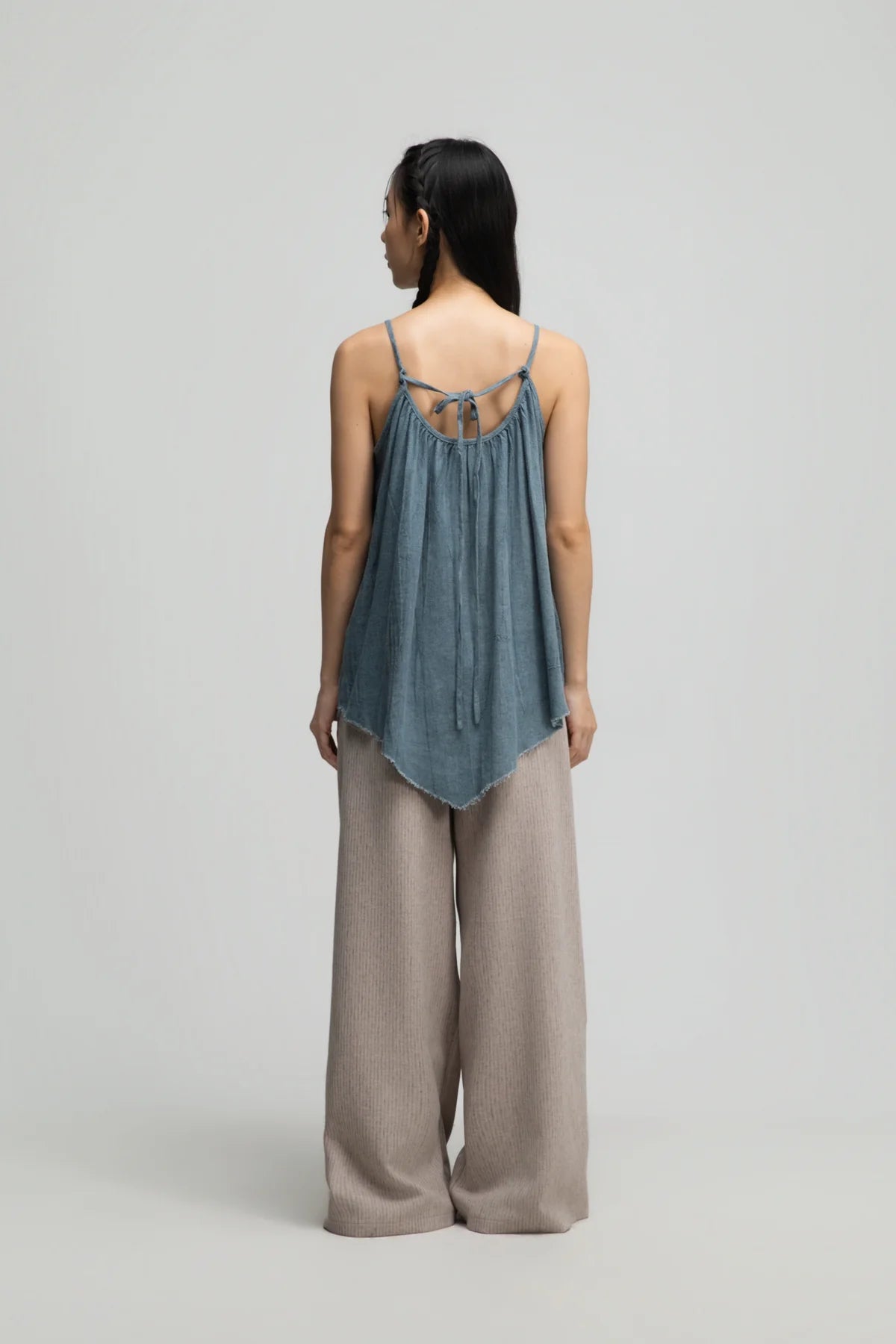 Front Drape Raw Hem Cami Top (Tie Dye Teal)