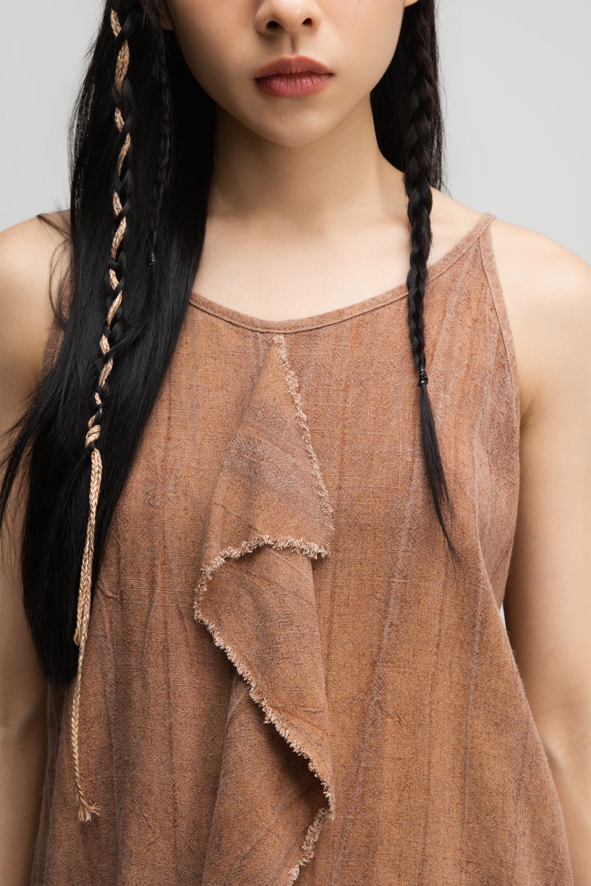 Front Drape Raw Hem Cami Top (Tie Dye Rust) - BEV C multi label store