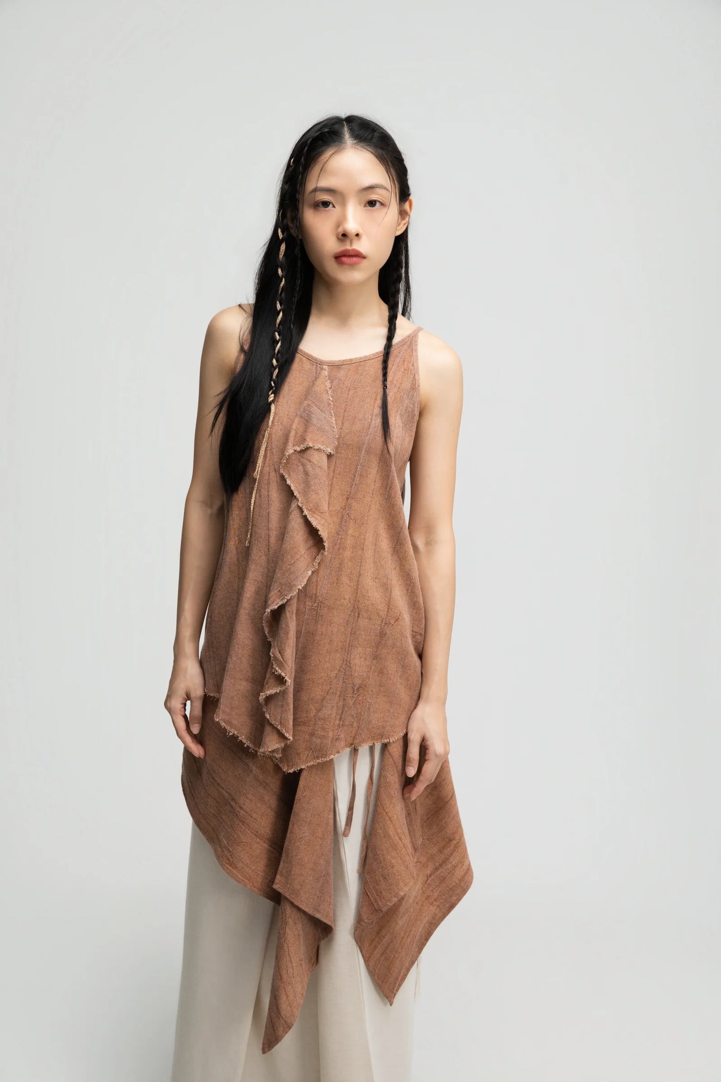 Front Drape Raw Hem Cami Top (Tie Dye Rust) - BEV C multi label store