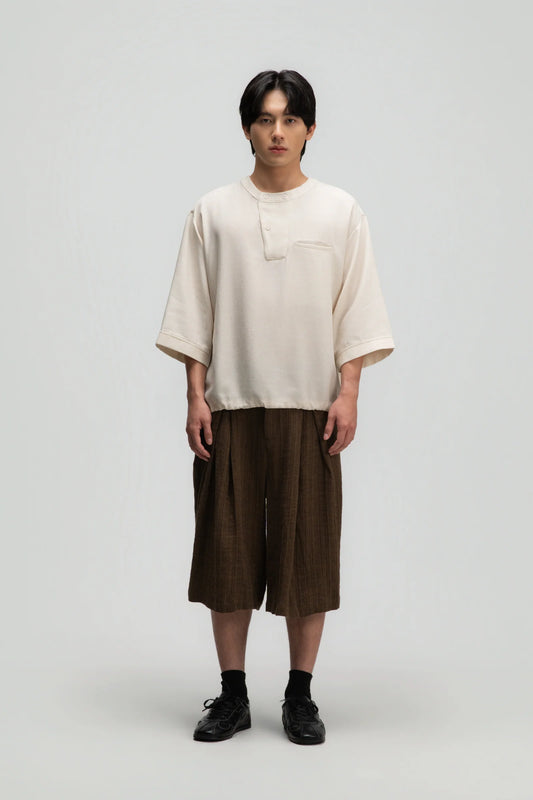 Gender Neutral 3/4 Sleeve Arc Collar Shirt (Off White) - BEV C multi label store