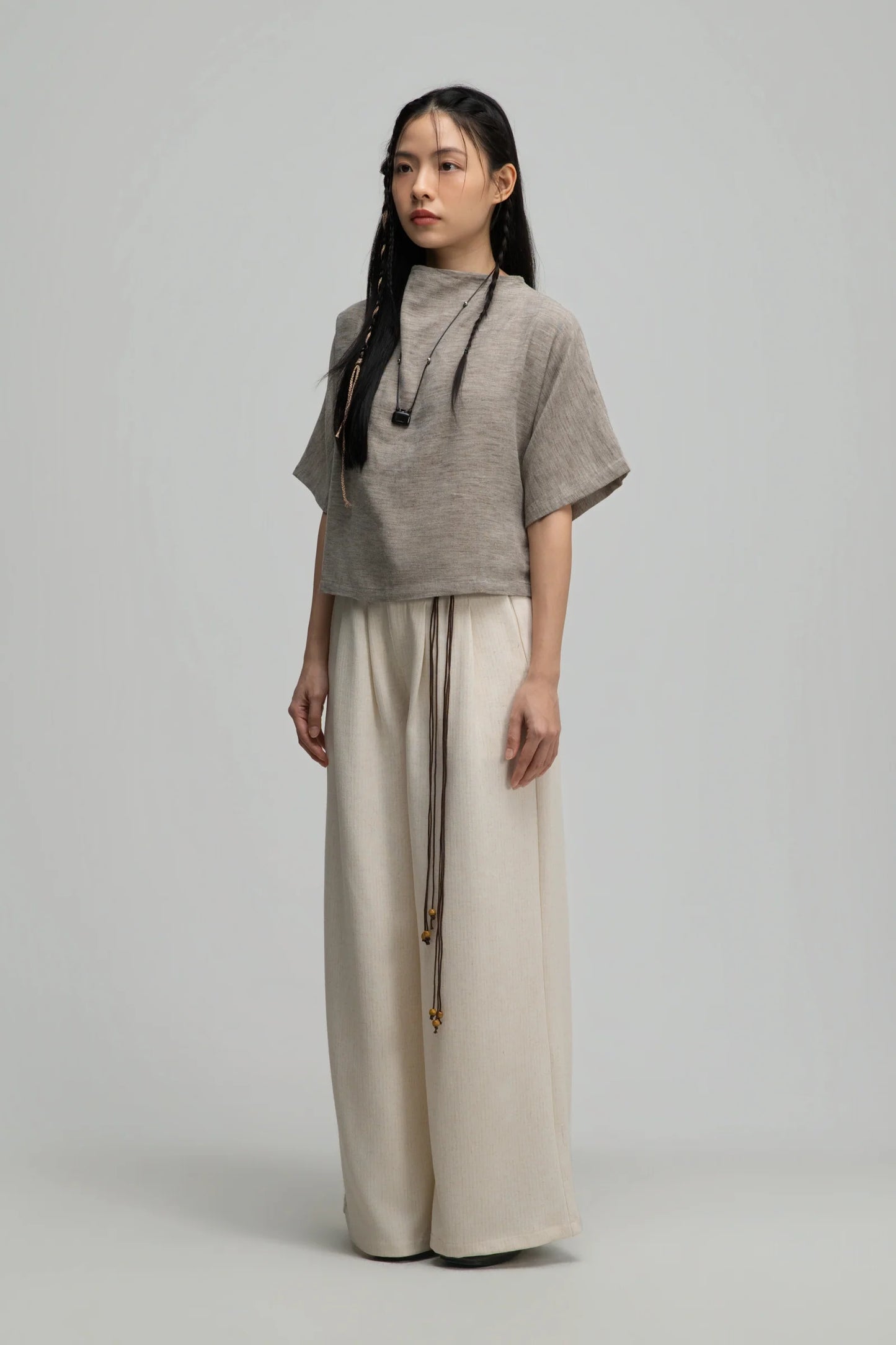 Semi High Neck Short Sleeve Crop Top (Dark Oat) - BEV C multi label store
