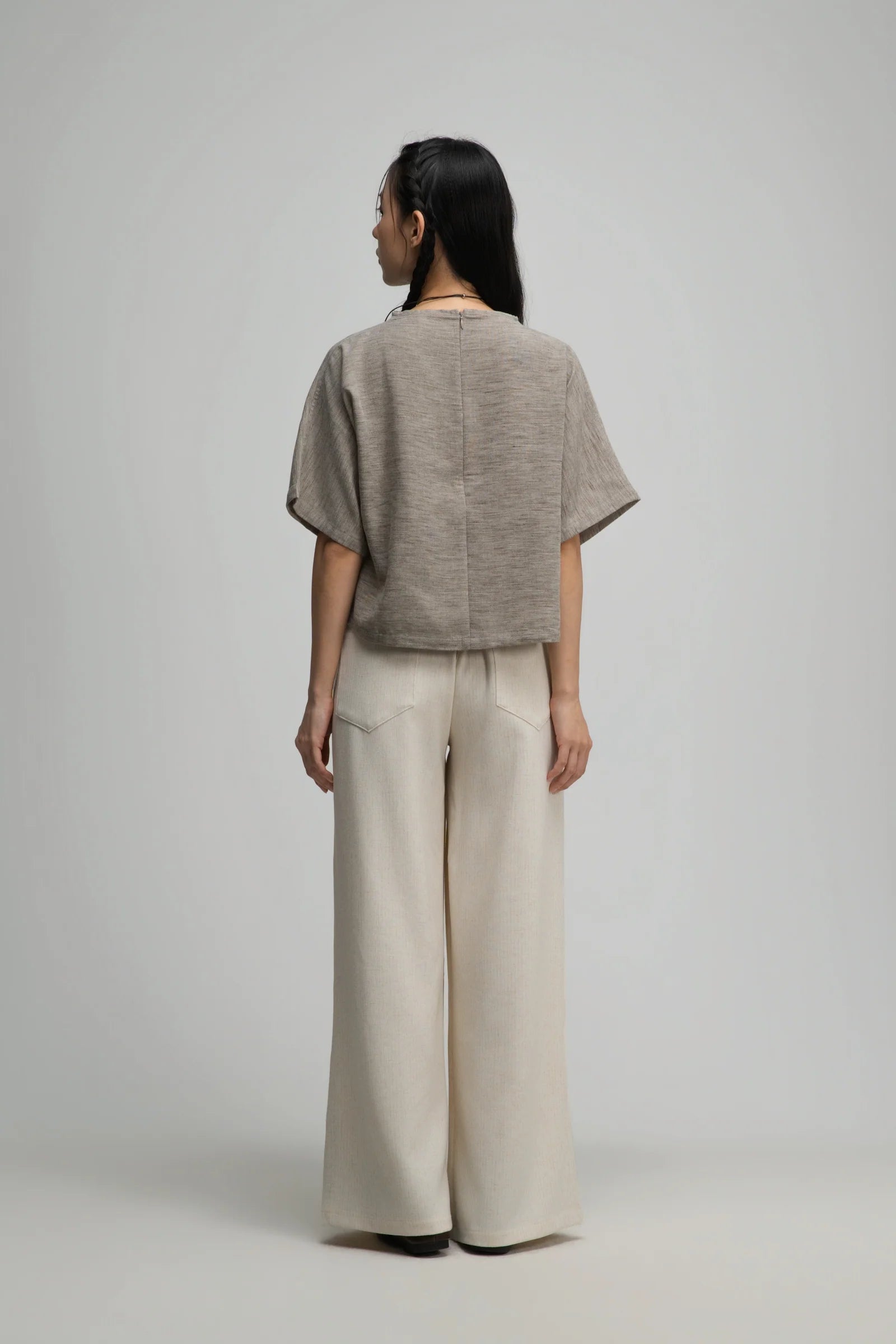 Semi High Neck Short Sleeve Crop Top (Dark Oat) - BEV C multi label store