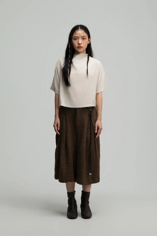 Semi High Neck Short Sleeve Crop Top (Off White)