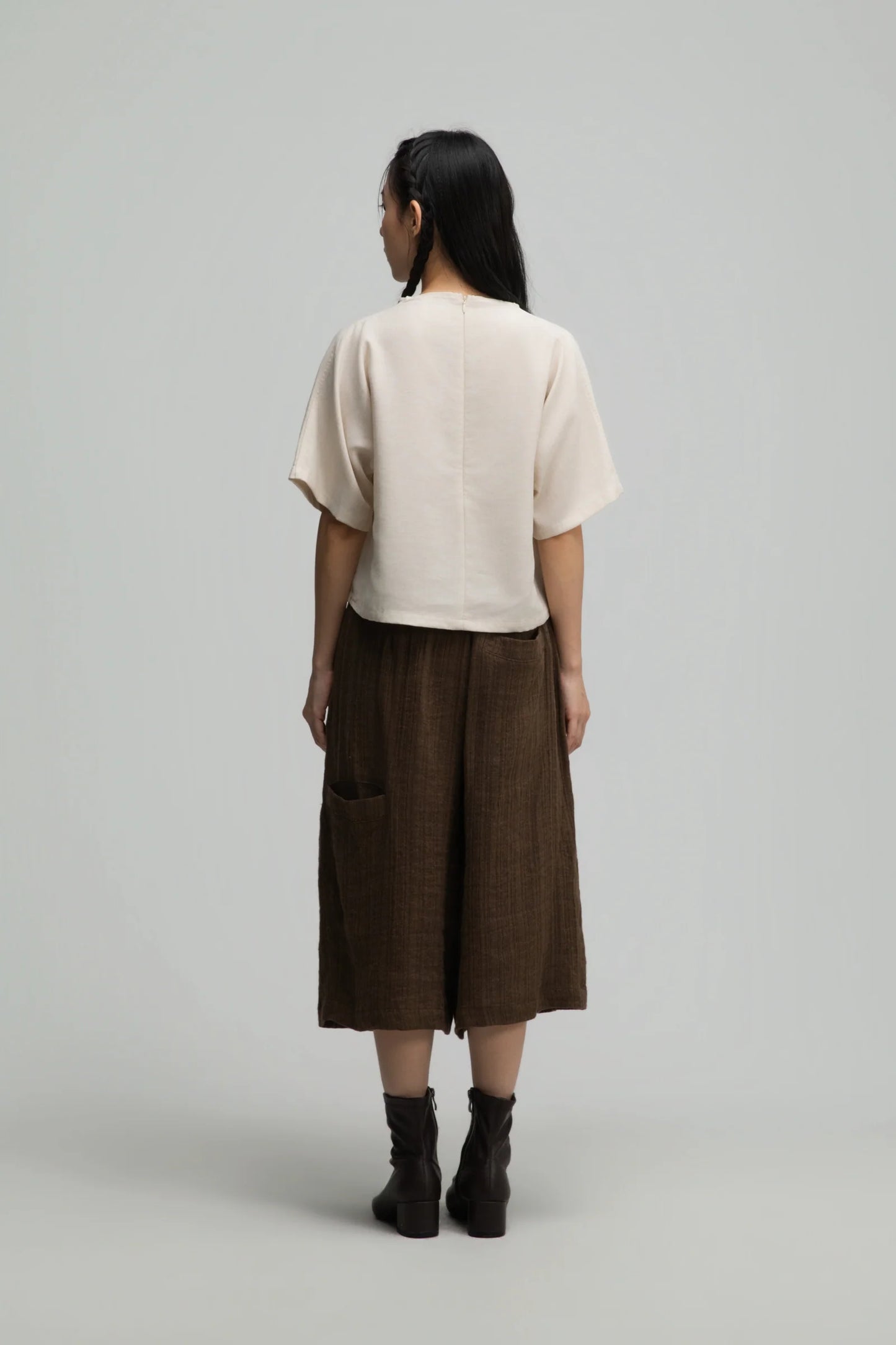 Semi High Neck Short Sleeve Crop Top (Off White)