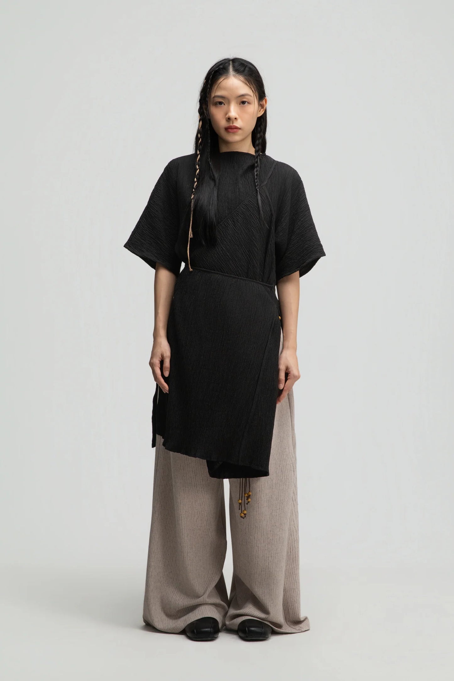 High Neck Wrap Longline Top (Black) - BEV C multi label store