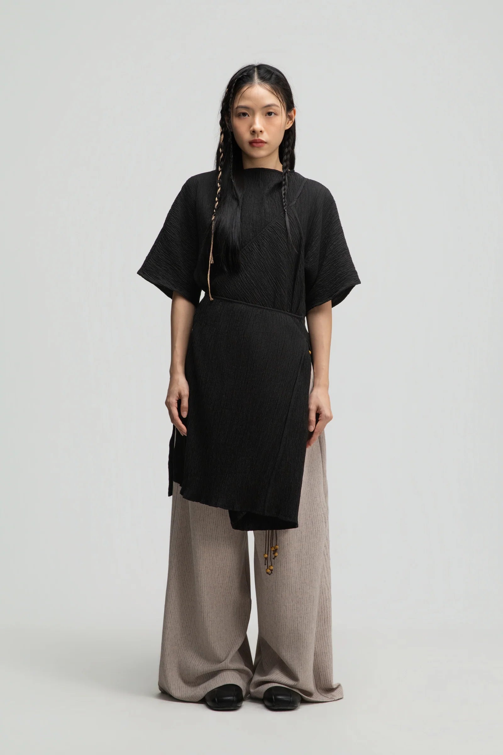 High Neck Wrap Longline Top (Black) - BEV C multi label store