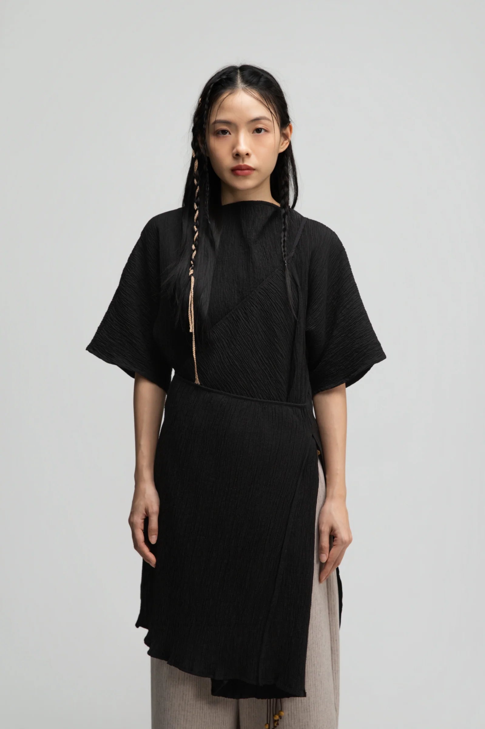 High Neck Wrap Longline Top (Black) - BEV C multi label store