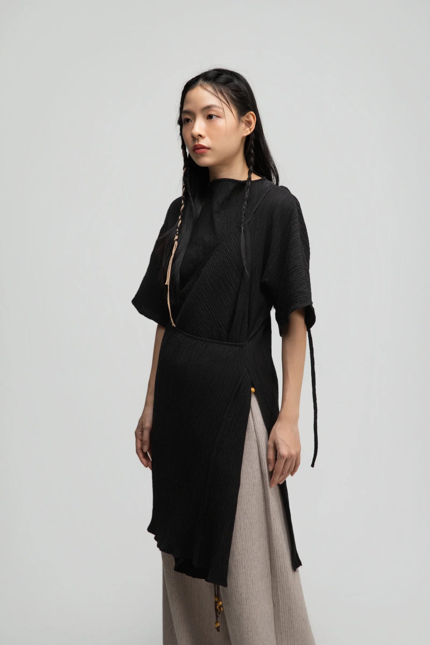 High Neck Wrap Longline Top (Black) - BEV C multi label store