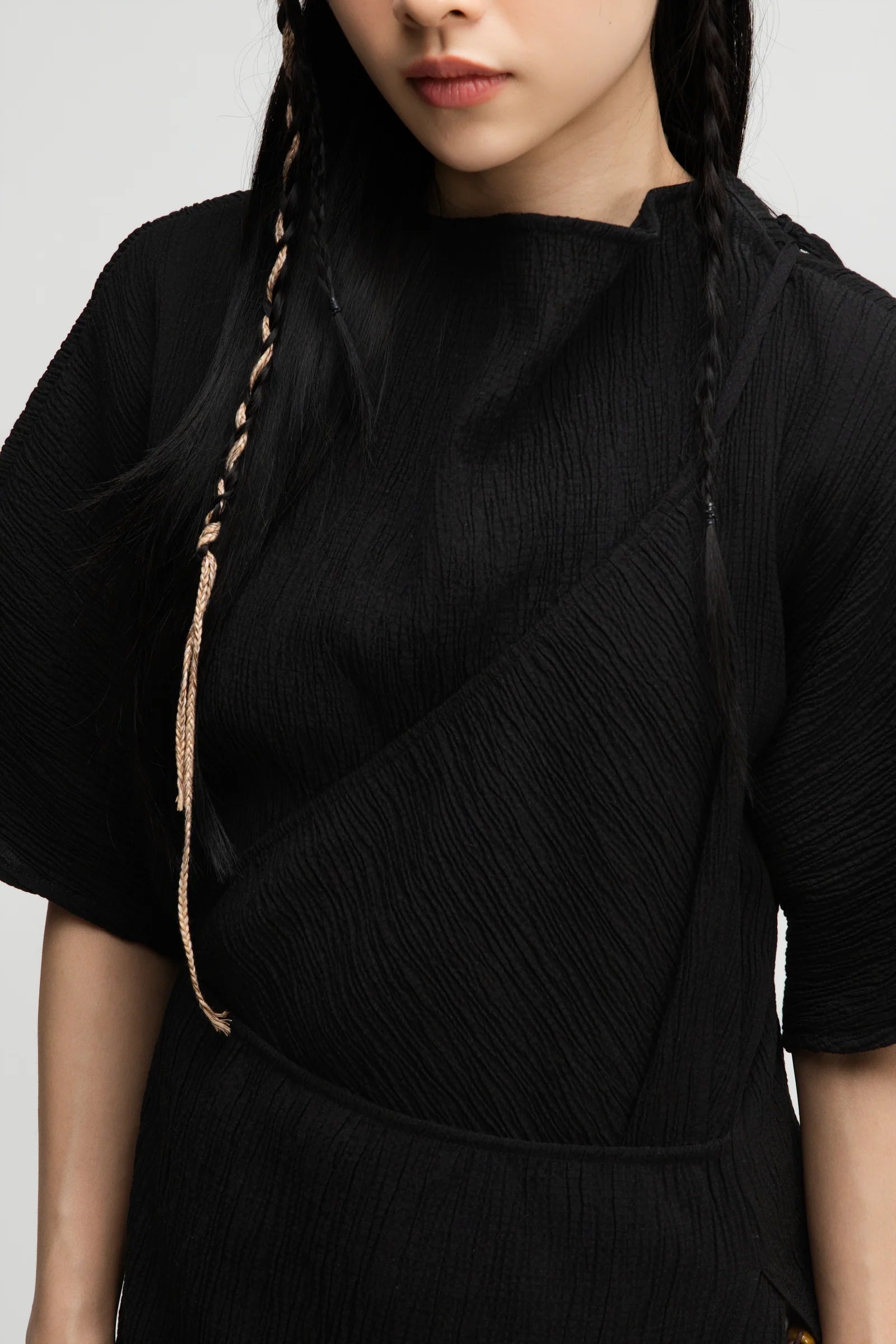 High Neck Wrap Longline Top (Black) - BEV C multi label store