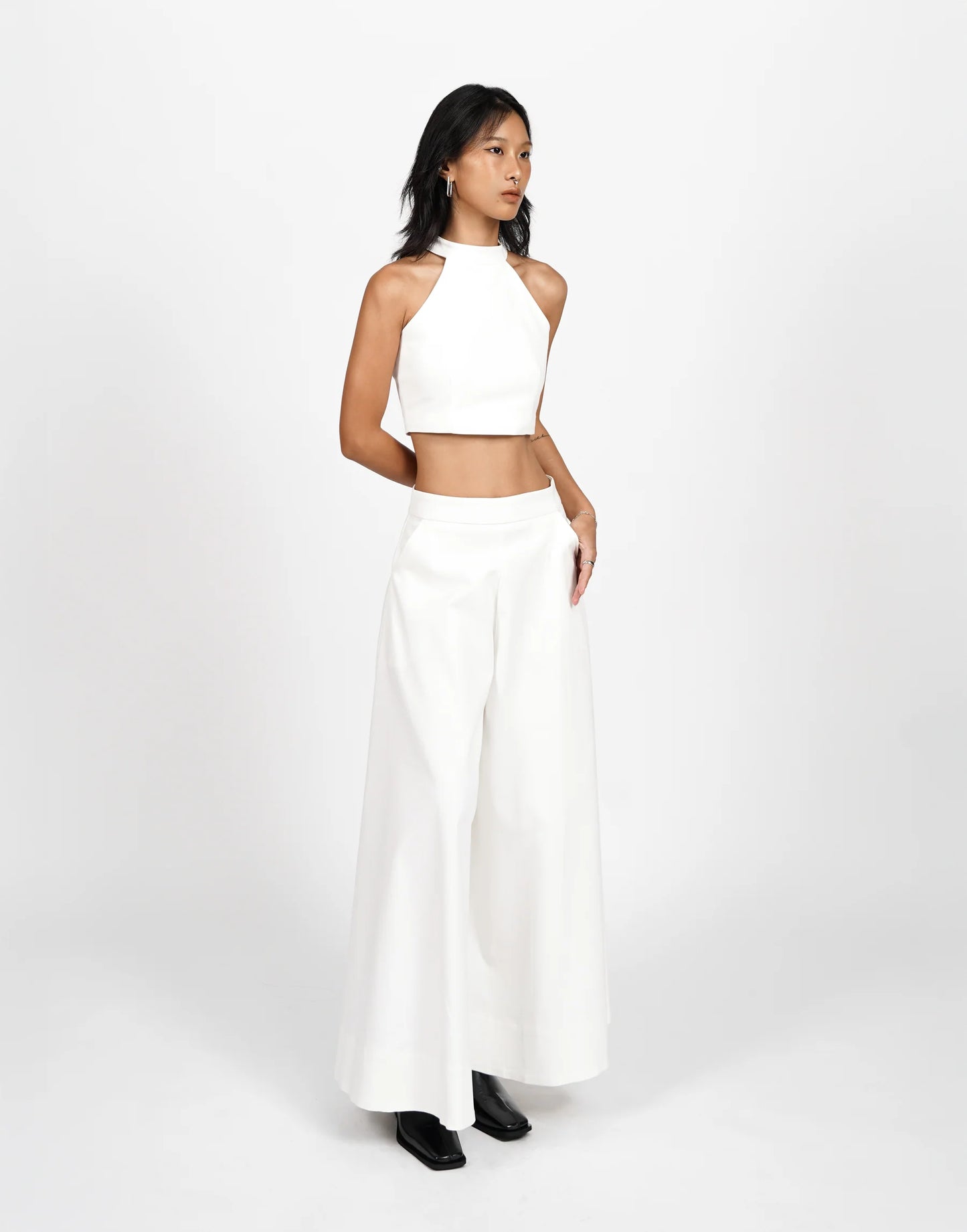 Wide Flare Trousers (White)