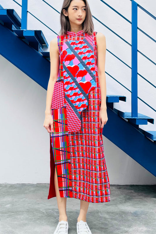 LUNAR 2024 DD03B || CURIOUS RED BROCCOLI 'CHEONGSAM' MAXI DRESS - BEV C multi label store