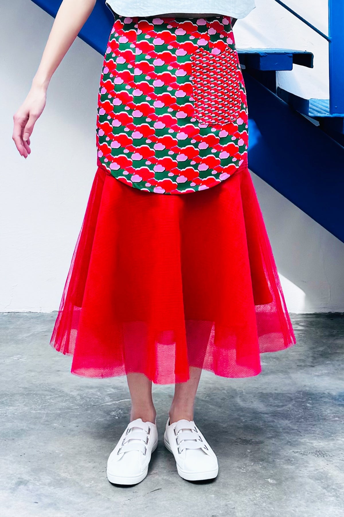 LUNAR 2024 SK01 || RED TULLE PEPLUM SKIRT - BEV C multi label store