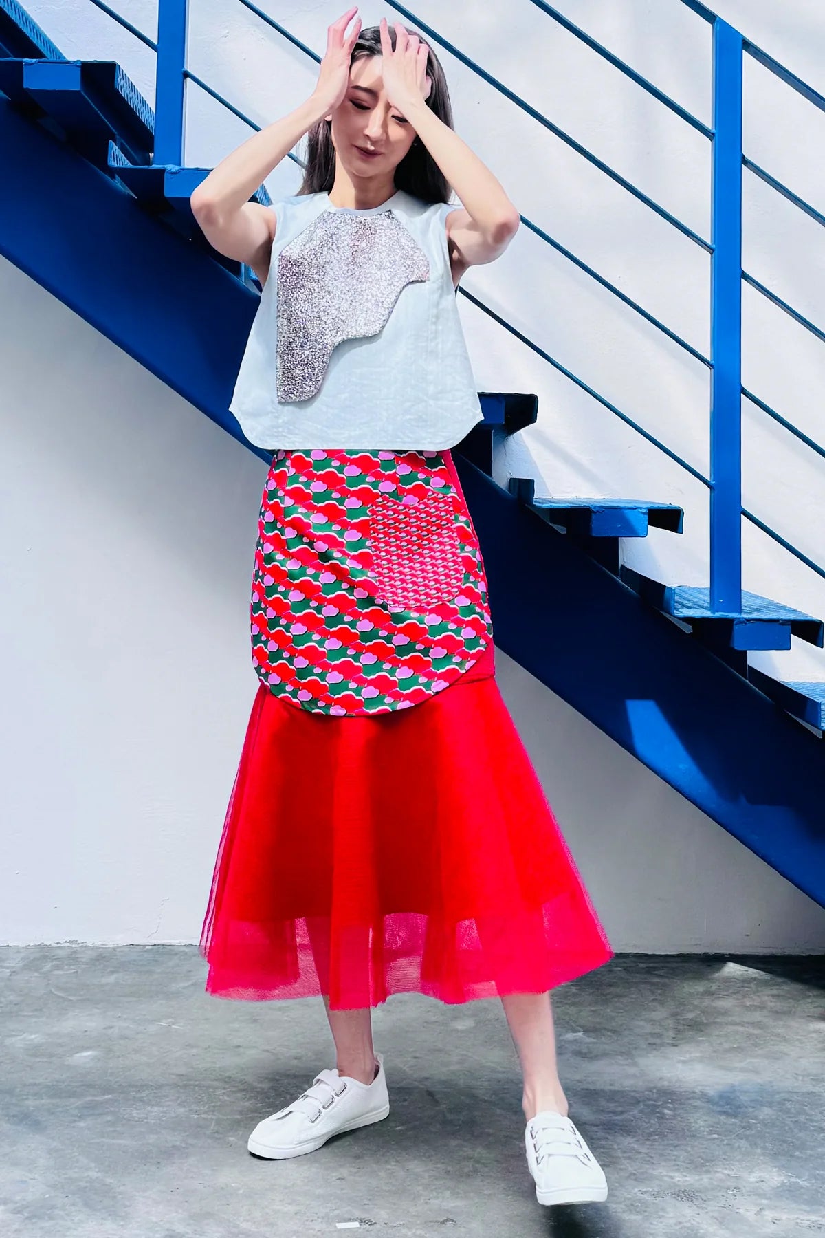 LUNAR 2024 SK01 || RED TULLE PEPLUM SKIRT - BEV C multi label store