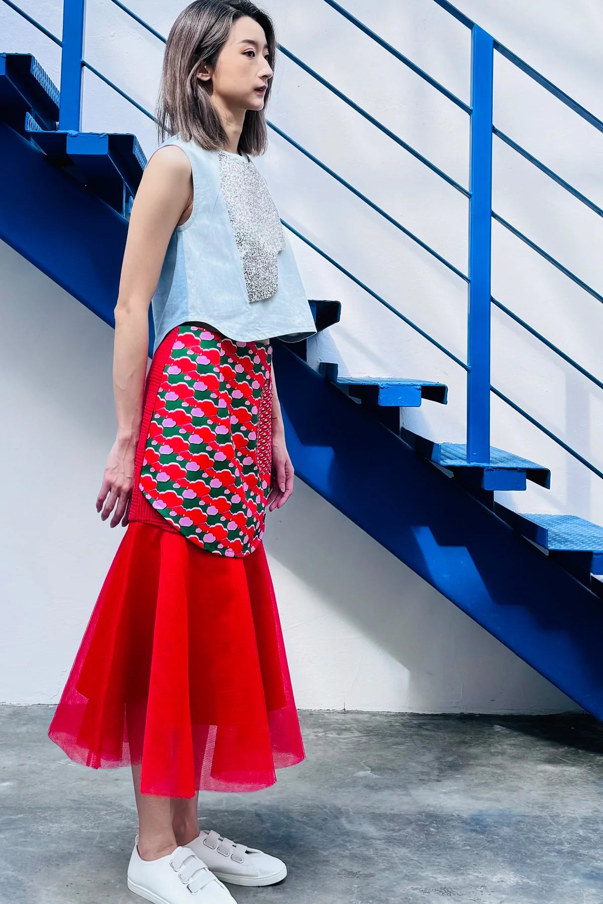 LUNAR 2024 SK01 || RED TULLE PEPLUM SKIRT - BEV C multi label store