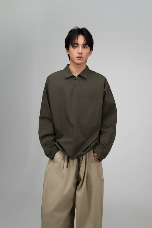 Gender Neutral Skipper Collar Long Sleeve Shirt (Forest) - BEV C multi label store