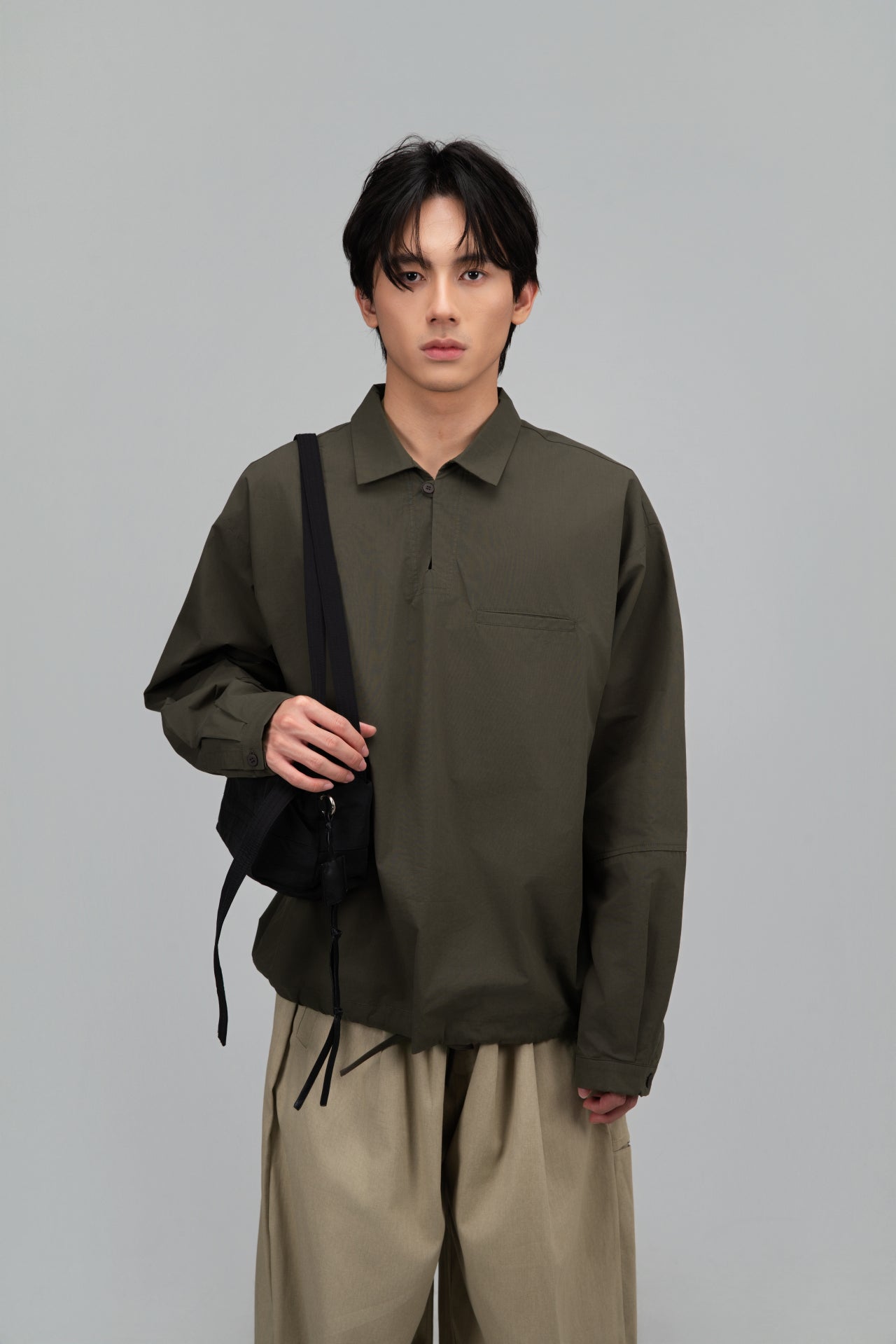 Gender Neutral Skipper Collar Long Sleeve Shirt (Forest) - BEV C multi label store
