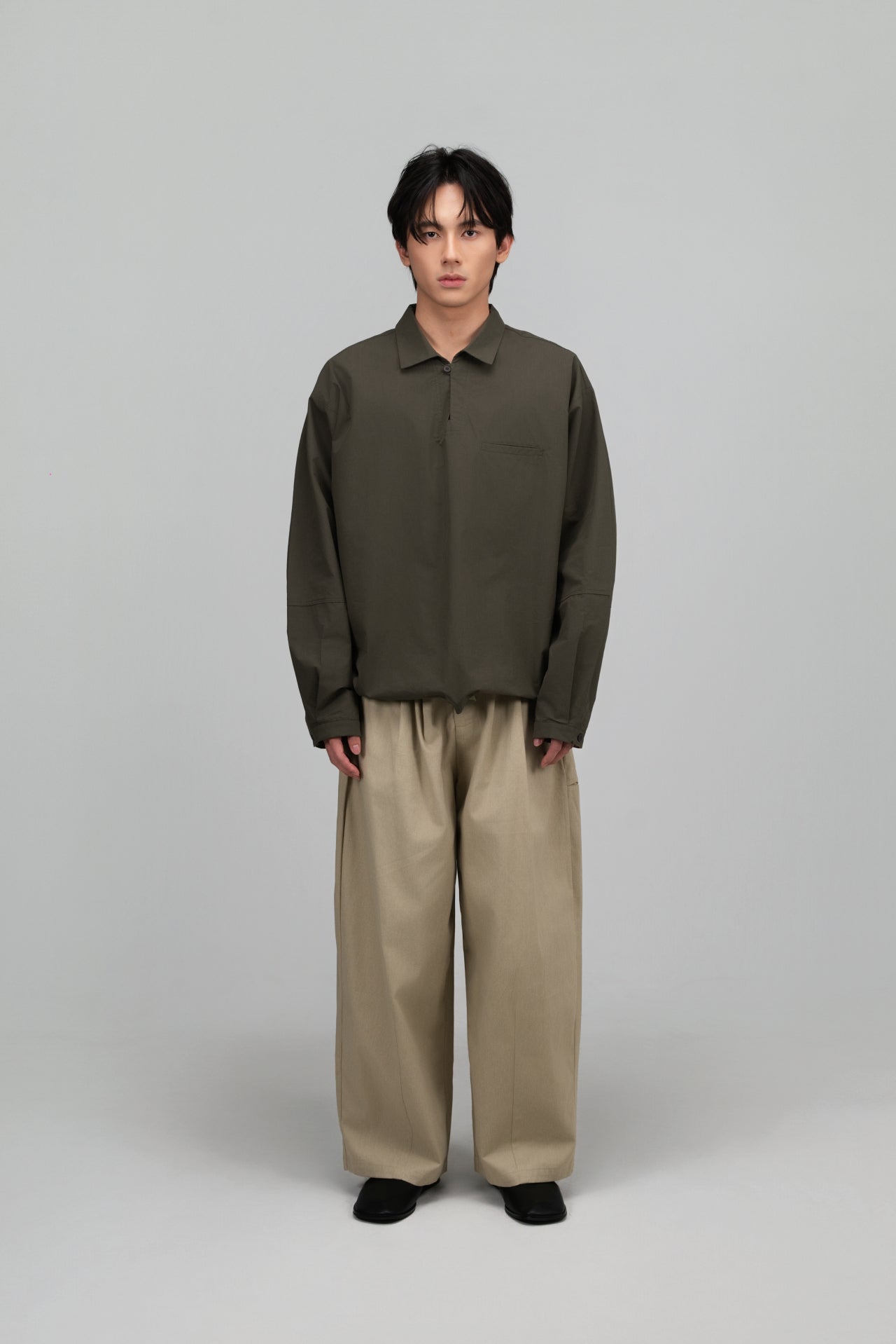 Gender Neutral Skipper Collar Long Sleeve Shirt (Forest) - BEV C multi label store