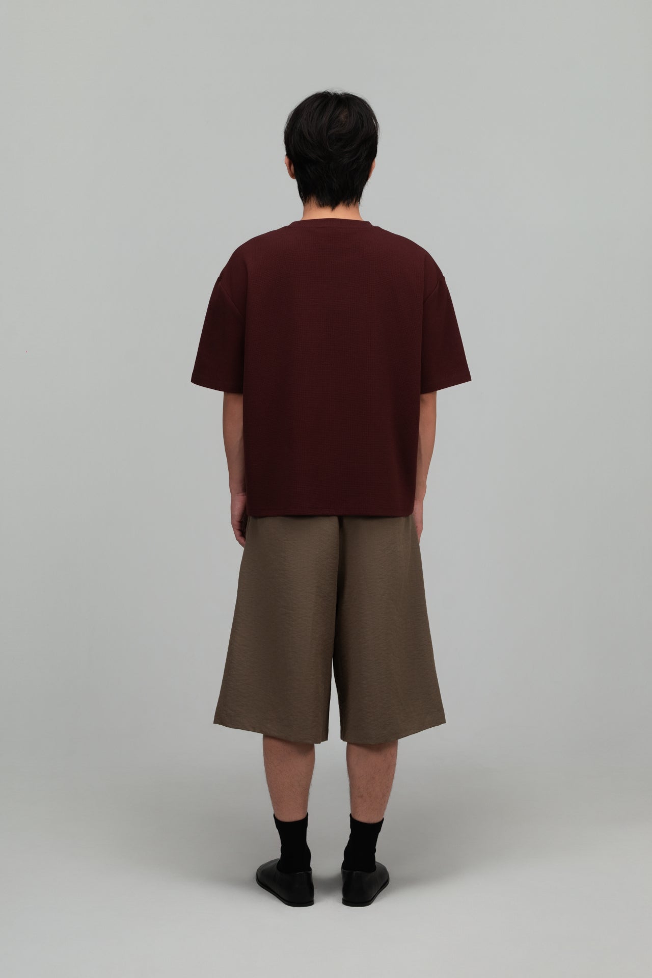 Gender Neutral Boxy Crop Waffle Tee (Maroon) - BEV C multi label store