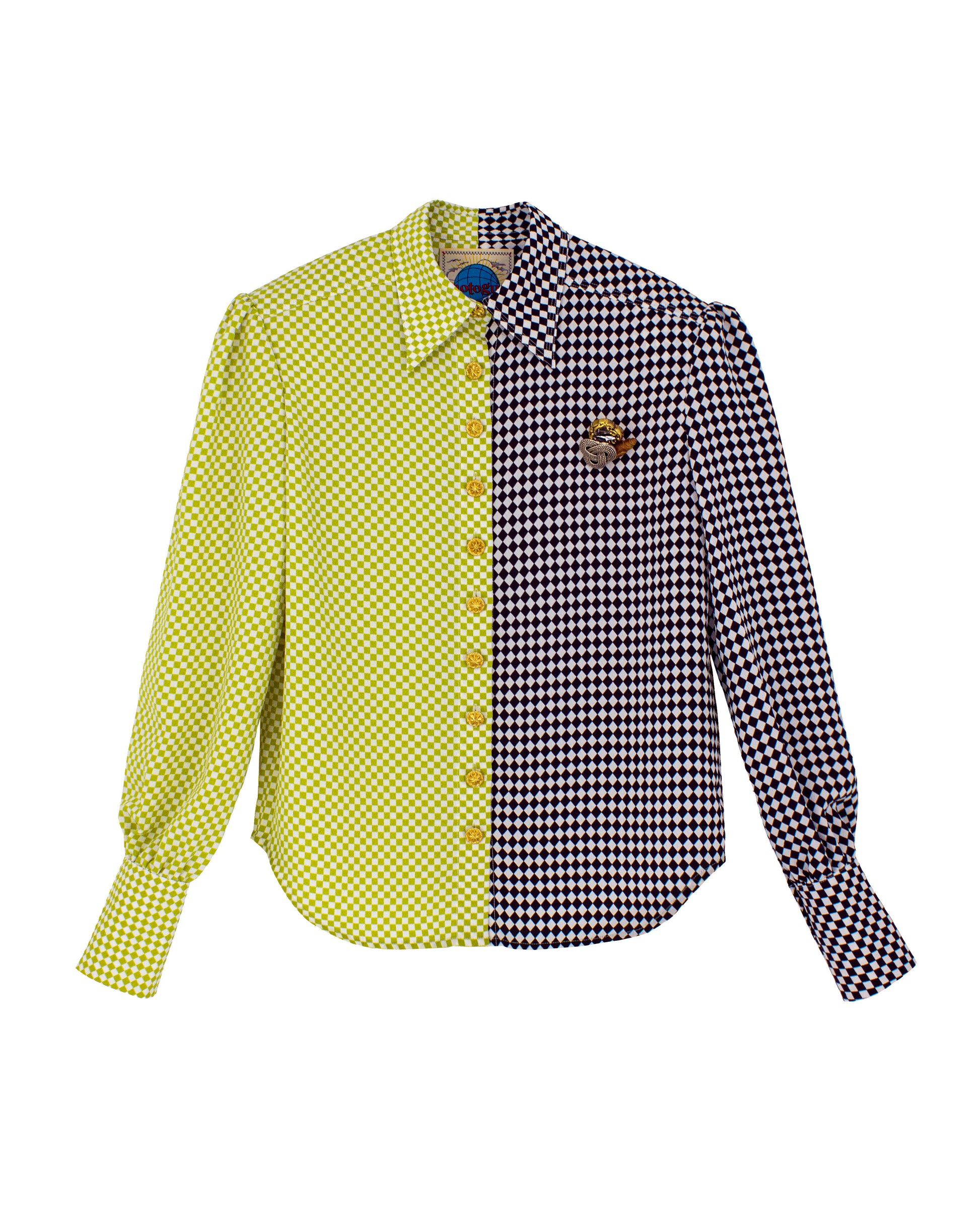 Chirimen Power Shirt Green Black - BEV C multi label store