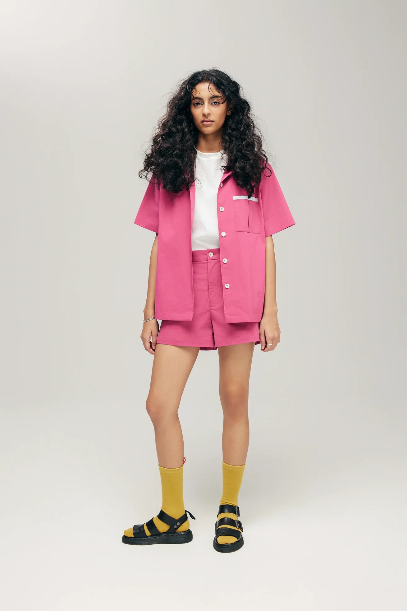 ORIME CAMP-COLLAR SHIRT IN DRAGONFRUIT & MINT BLUE