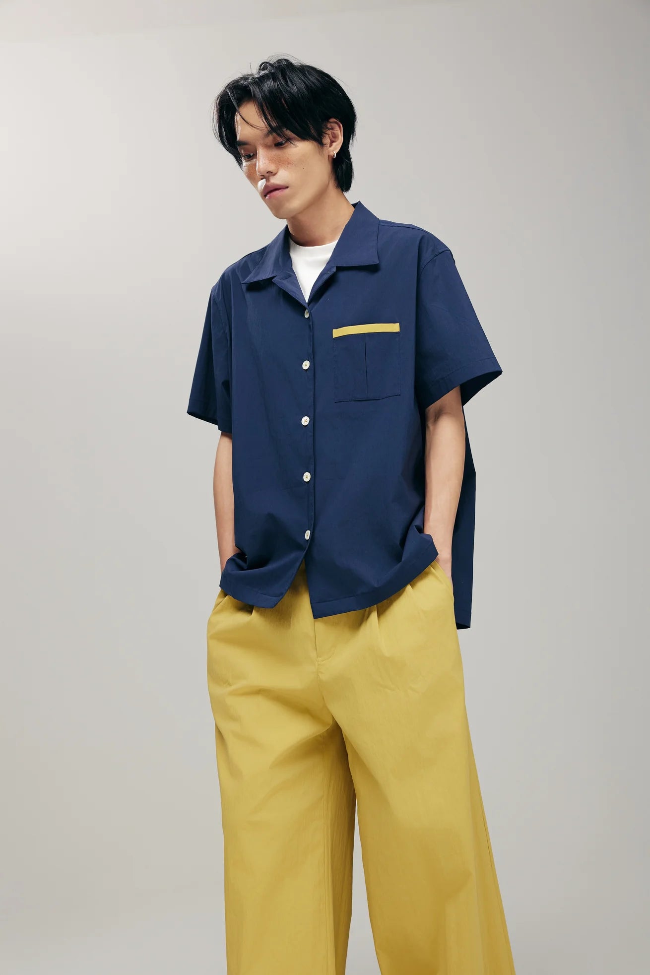ORIME CAMP-COLLAR SHIRT IN NAVY & LIME - BEV C multi label store