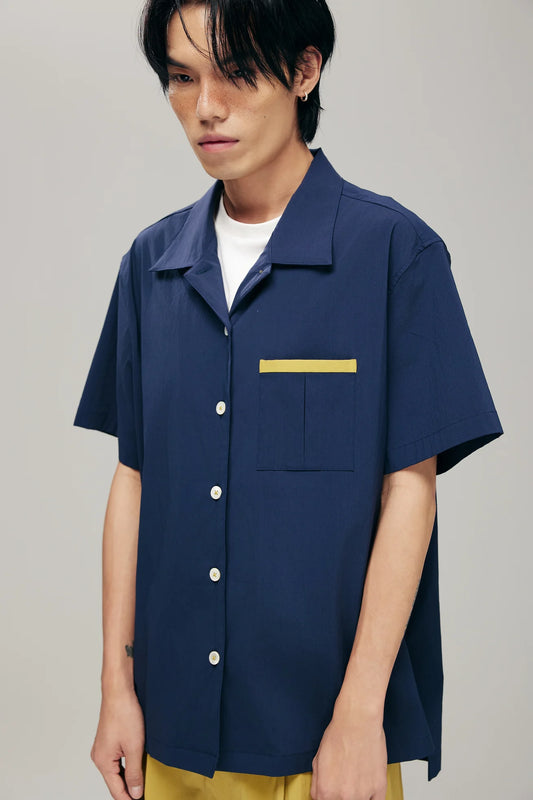 ORIME CAMP-COLLAR SHIRT IN NAVY & LIME - BEV C multi label store