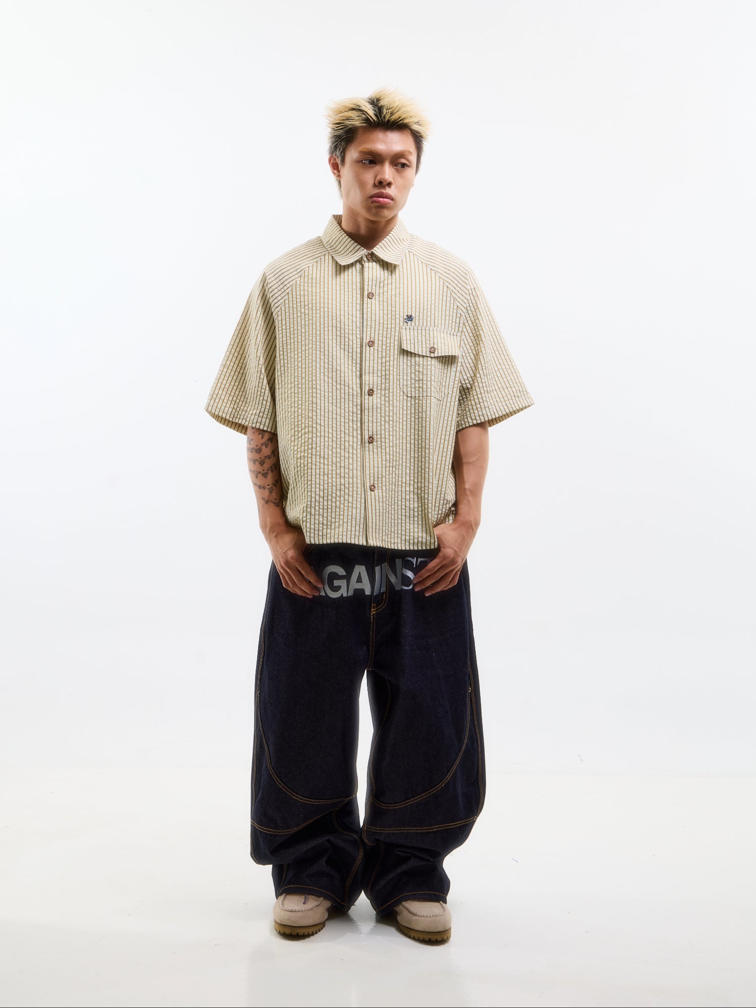 STRIPE MIGUEL SHIRT LIGHT GREEN - BEV C multi label store