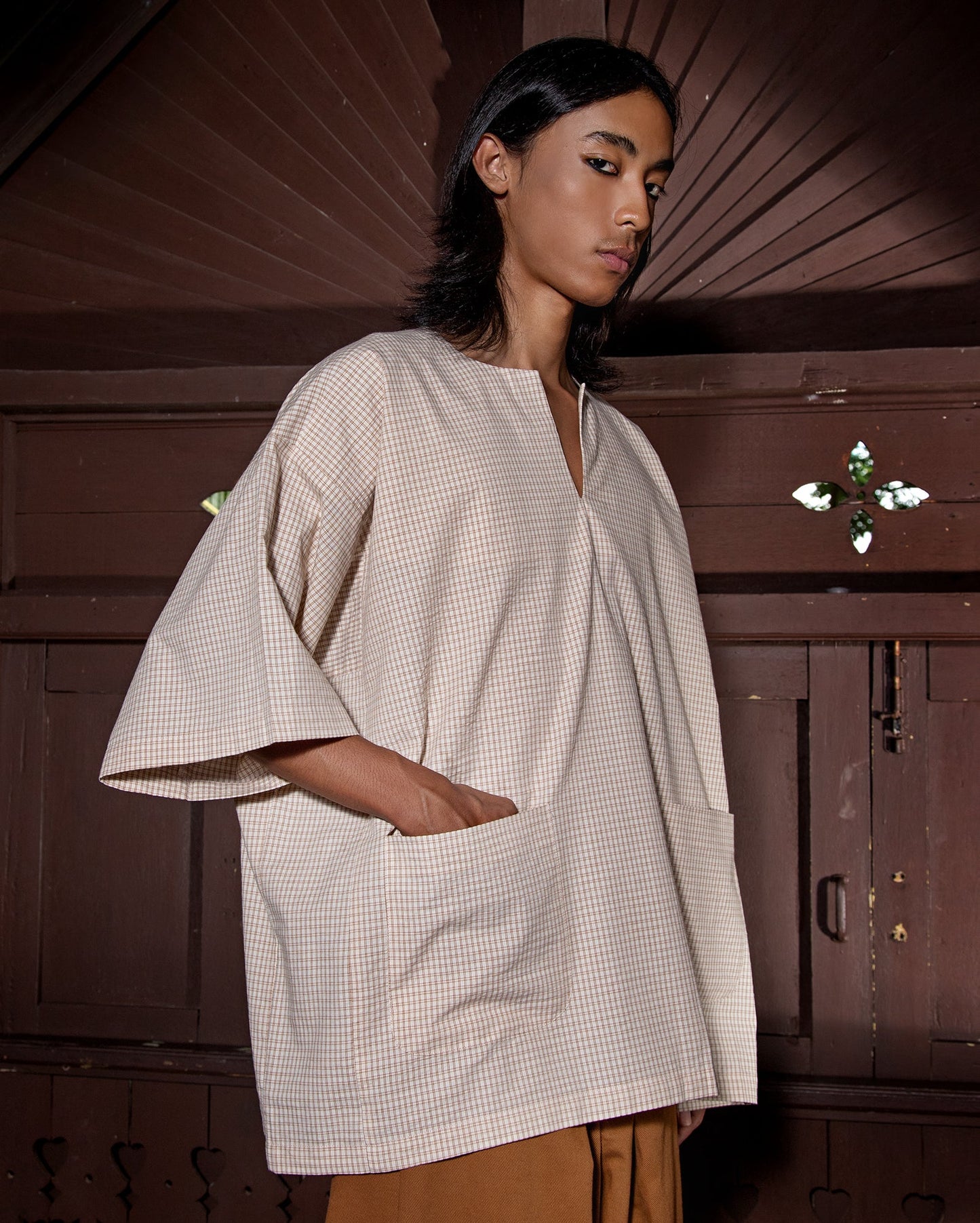 Baju Melayu Pendek (Cream Plaid)