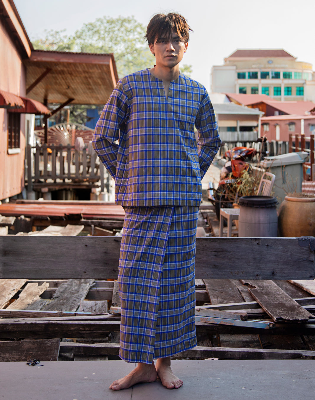 Baju Atas ( Olive Blue Plaid) - BEV C multi label store