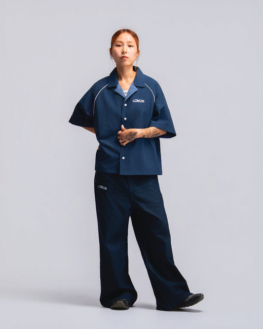 Papa Contrast Boxy Shirt Navy - BEV C multi label store