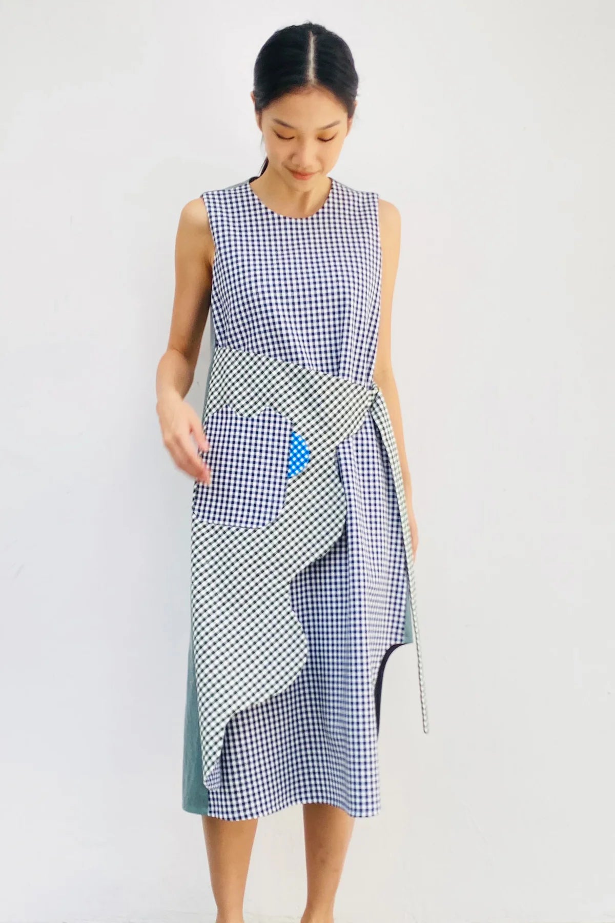 S18 DD02A || CHECKS RIPPLE DRESS - BEV C multi label store