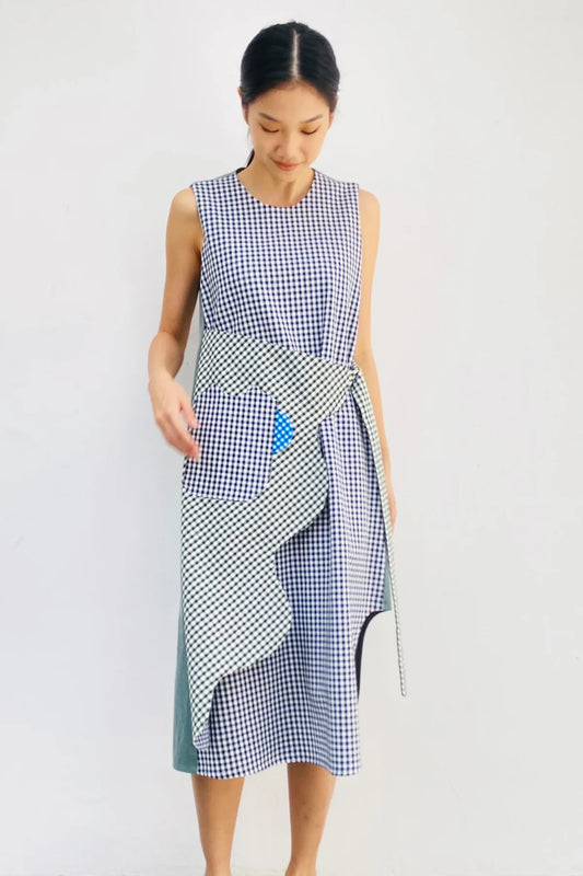 S18 DD02A || CHECKS RIPPLE DRESS - BEV C multi label store