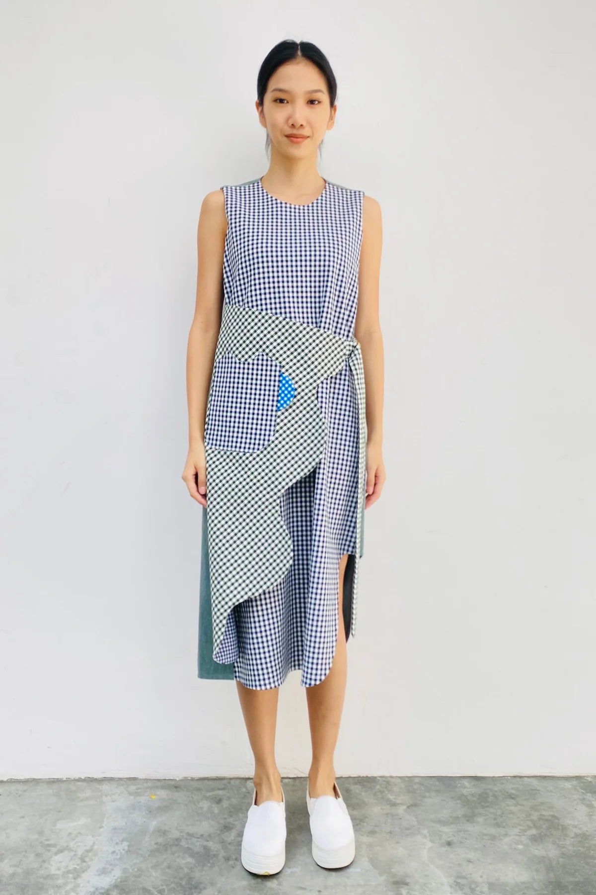 S18 DD02A || CHECKS RIPPLE DRESS - BEV C multi label store