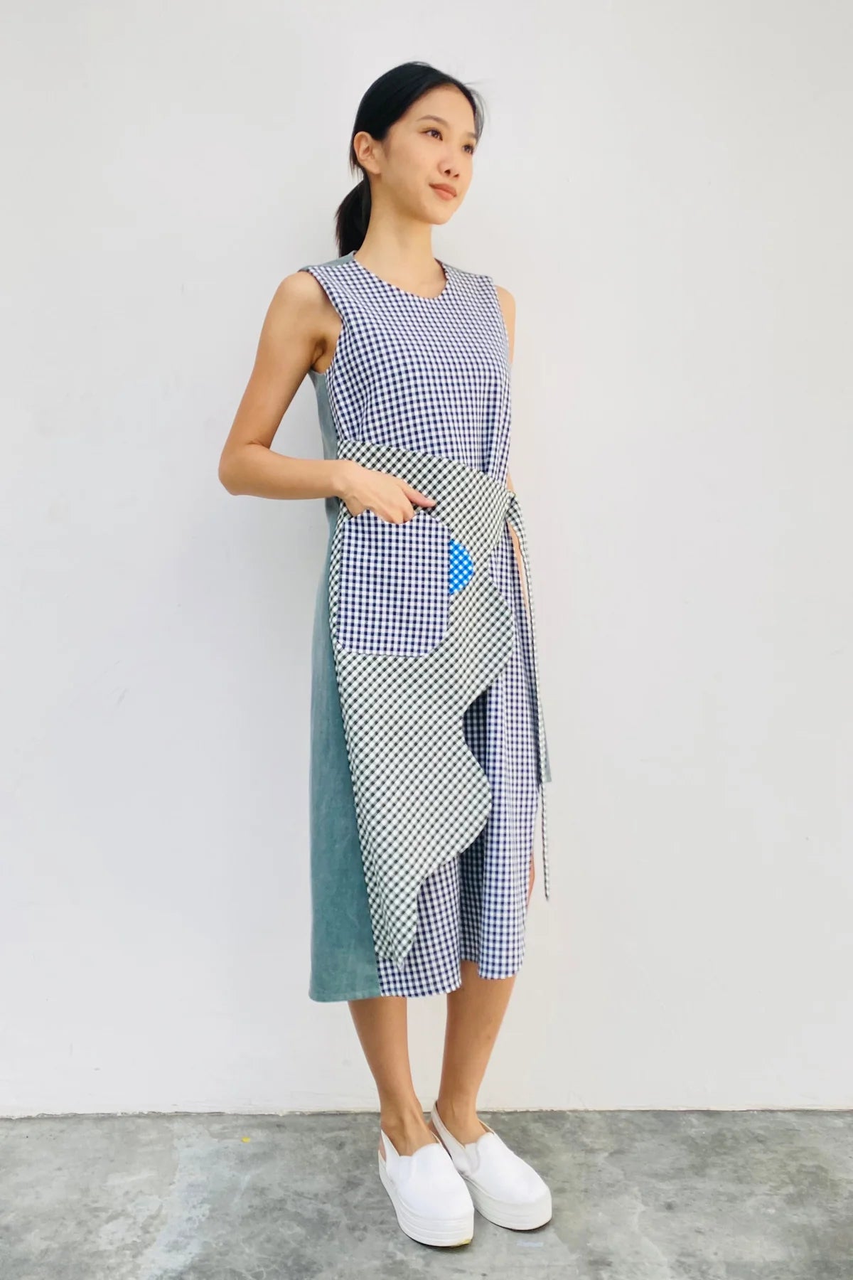 S18 DD02A || CHECKS RIPPLE DRESS - BEV C multi label store
