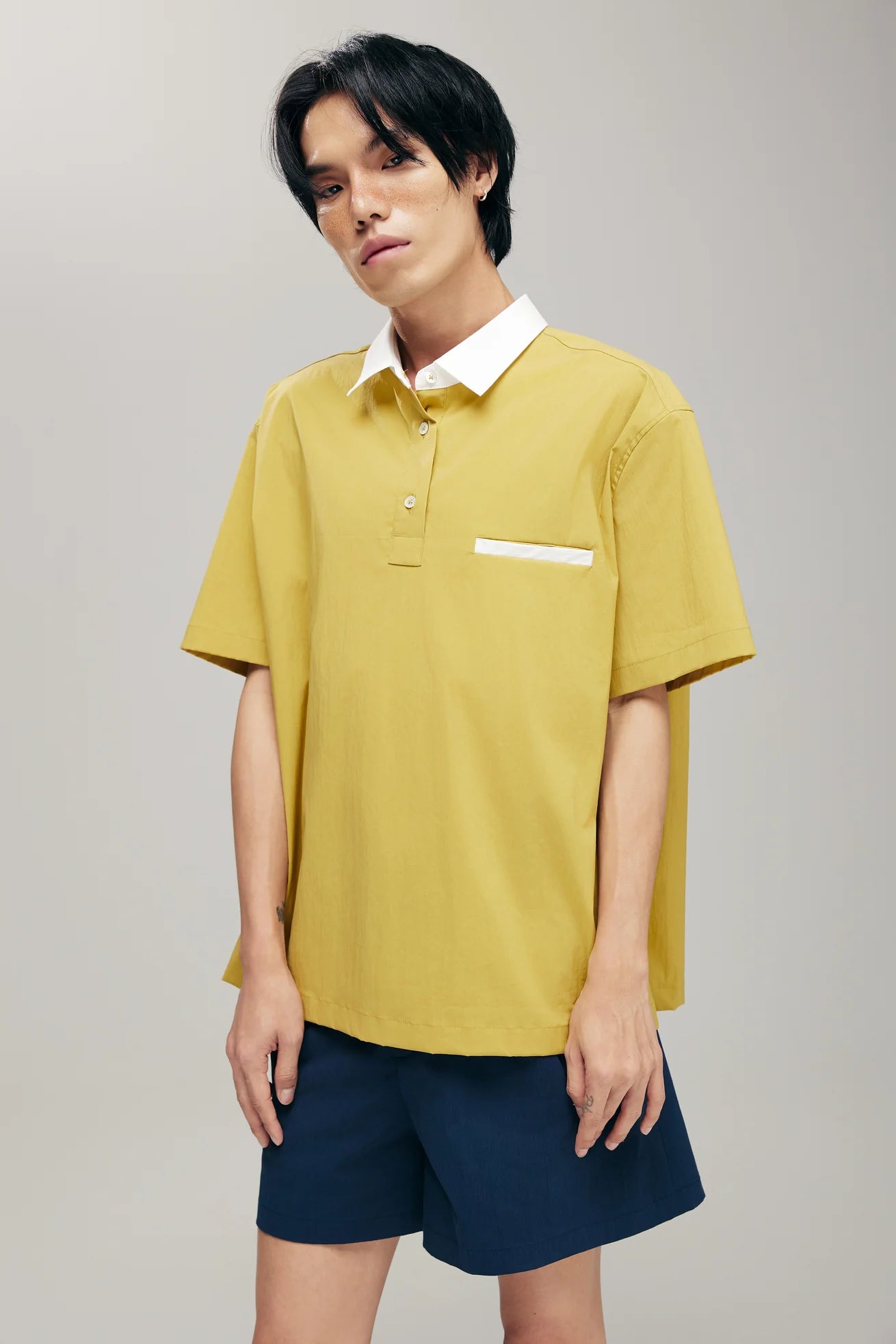 SENSU HALF-PLACKET SHIRT IN LIME & WHITE - BEV C multi label store