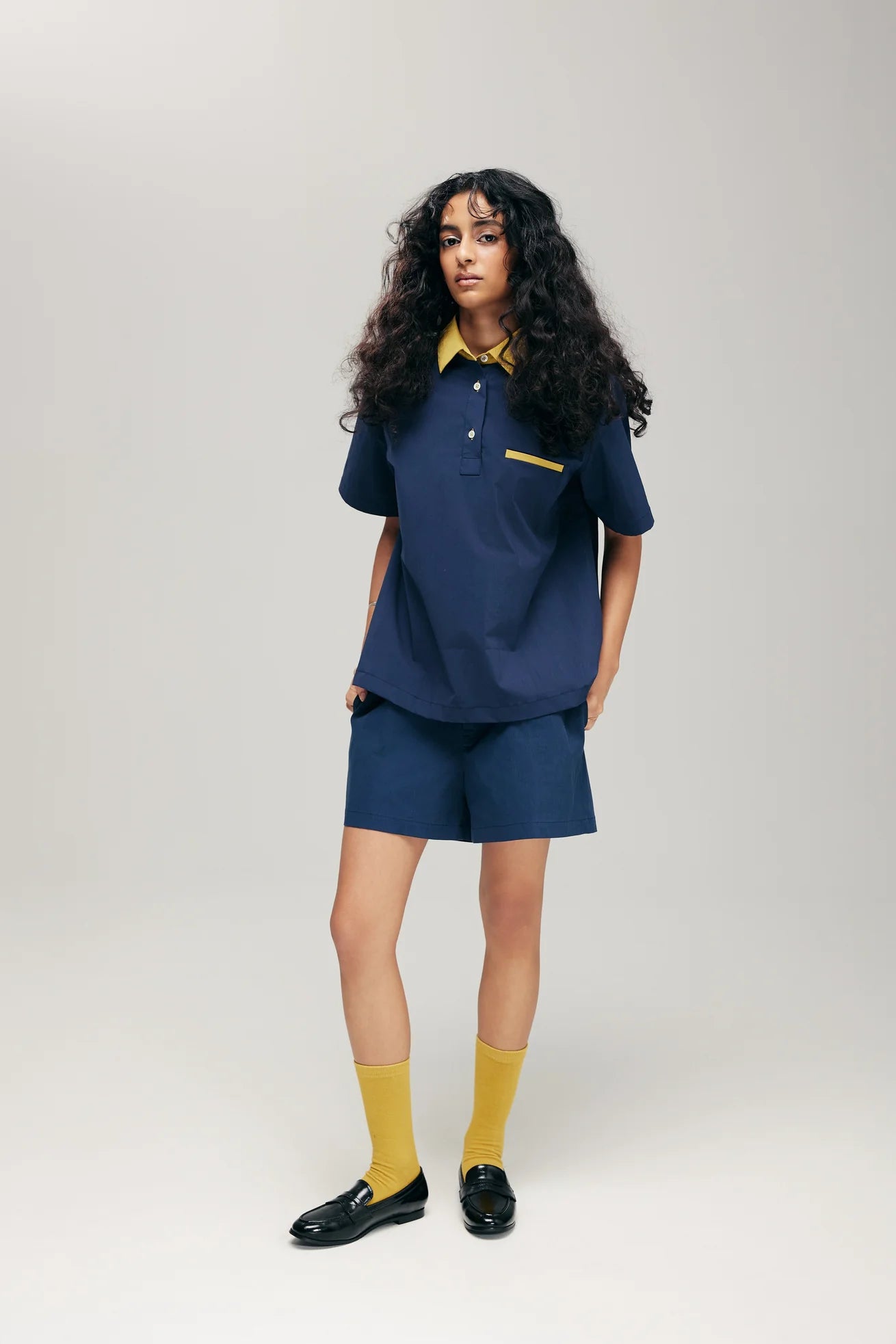 SENSU HALF-PLACKET SHIRT IN NAVY & LIME - BEV C multi label store