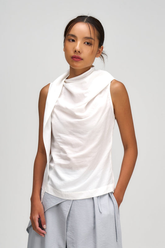 Triangle Neck-Scarf Tank Top (White) - BEV C multi label store
