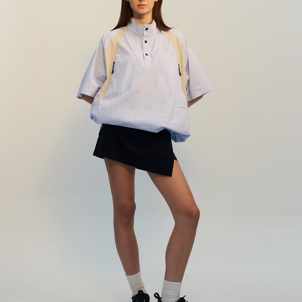 Half Snap Pullover Shirt (Blue Stripe) - BEV C multi label store