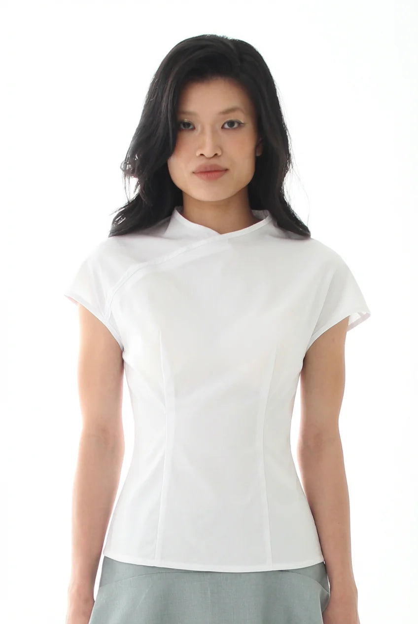 Fitted Curved Blouse - WHITE - BEV C multi label store
