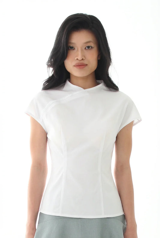 Fitted Curved Blouse - WHITE - BEV C multi label store