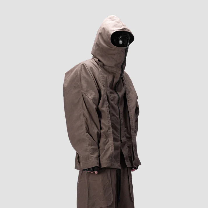 BACK PLEATED HOODED SHIRT - BROWN - BEV C multi label store