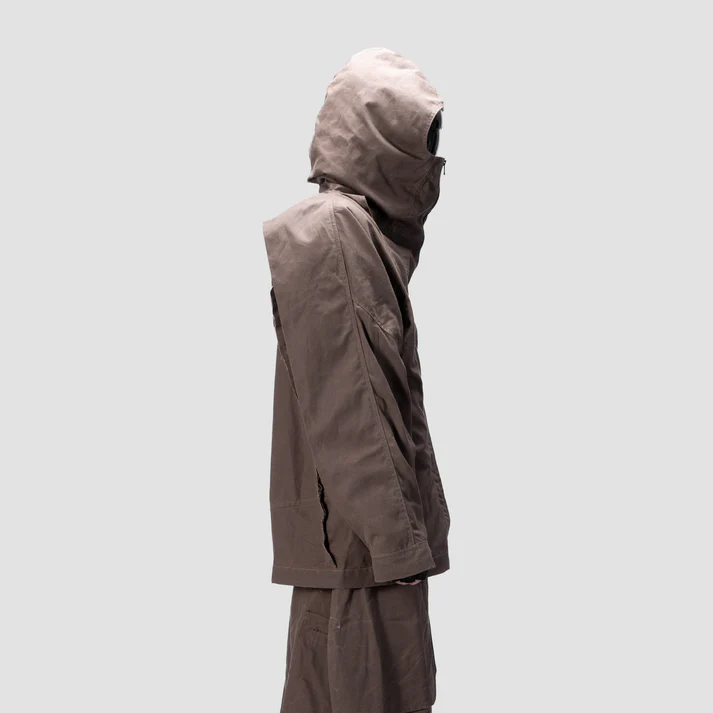 BACK PLEATED HOODED SHIRT - BROWN - BEV C multi label store