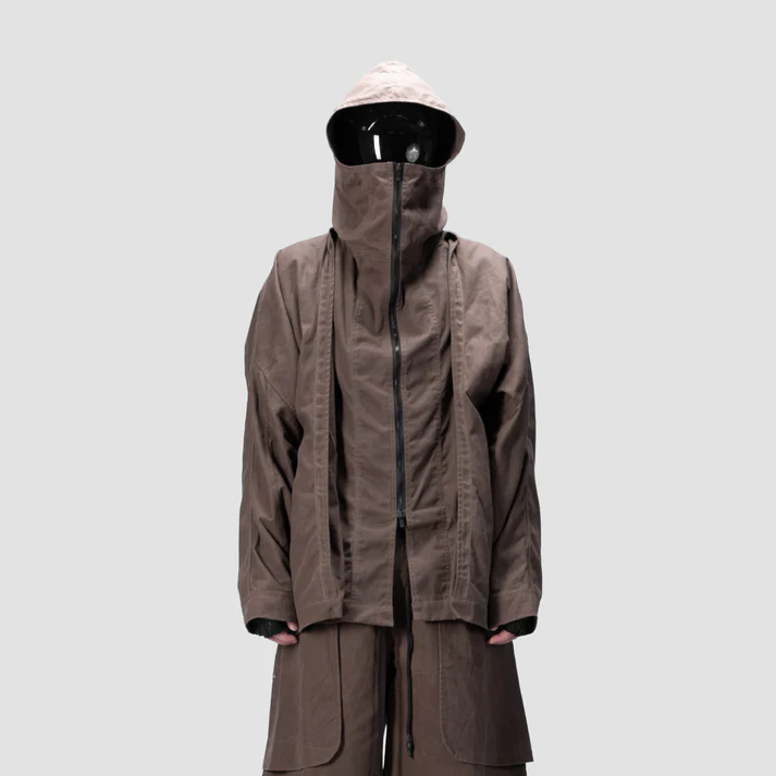 BACK PLEATED HOODED SHIRT - BROWN - BEV C multi label store